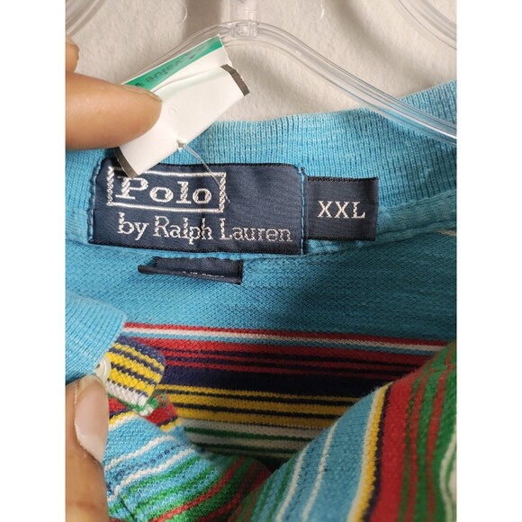 Vintage 90s Polo Ralph Lauren Textured Stripe Multi Color Preppy Bright Polo XXL - Picture 2 of 7